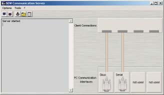 I Projektering och idrifttagning 4 Projektering och idrifttagning med PC-programvaran MOVITOOLS - Moti- Projektering av utvecklingsgränssnitt SEW Communication Server SECOS startar automatiskt och