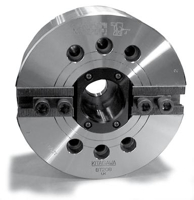 Kraftchuck med genomgång BT-200 Tvåbackig kraftchuck med stor genomgång Tandning 1,5 x 60 BT-200 Spännkraftsdiagram Total spännkraft: kn Hastighet: min -1 Med mjuk back i standardutförande Modell A B