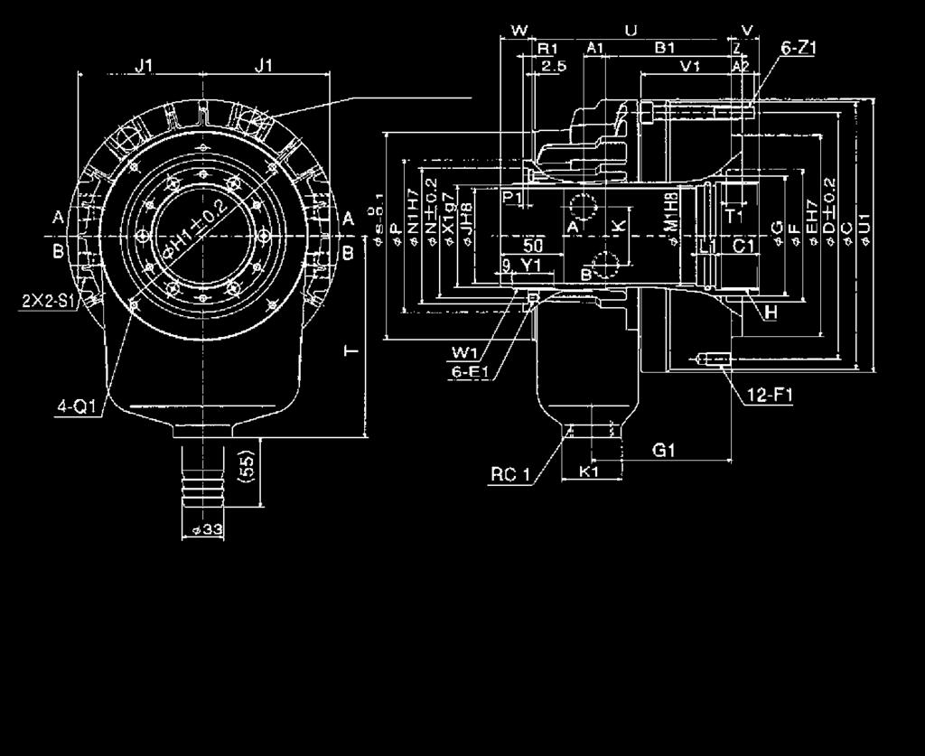 Hydraulcylinder med genomgång SS Cylinder med extra lång slaglängd, inbyggd säkerhetsventil. Kylvattenuppsamlare ingår. Kompakt design och 30% kortare än S-modellen.