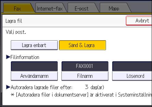 4. Fax 4. Ange användarnamn, filnamn och lösenord efter behov. Användarnamn Tryck på [Användarnamn] och välj ett användarnamn.