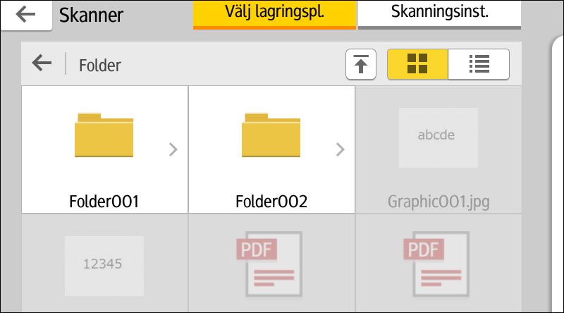 5. Skriv ut Spara skannad data i en minnesenhet 1. Tryck på [Startsida] ( ) längst ner på mitten av skärmen. 2. Tryck på ikonen [Skriv ut/skanna (minnesenhet)]. 3. Tryck på [Skanna till media]. 4.