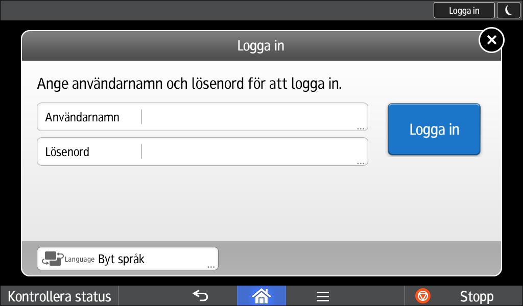 Tryck på [Lösenord]. 5. Ange ett Lösenord och tryck sedan på [Klar]. 6. Tryck på [Logga in].