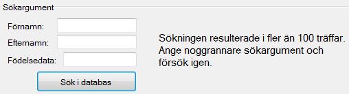 Söker du utan att ange något eller ett ospecifikt sökargument får du följande