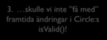 Implementationsarv 6: super() 7 Modellering med super() 3. skulle vi inte få med framtida ändringar i Circle:s isvalid()! 2.