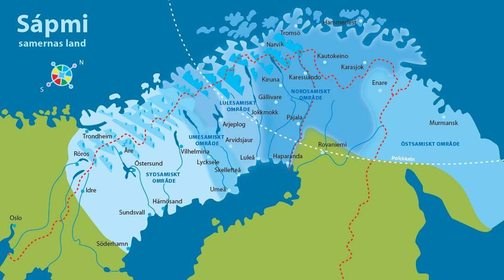Figur 1. Karta över Sápmi. Illustration: Anders Suneson. Hämtad från Samiskt informationscentrum, samer.
