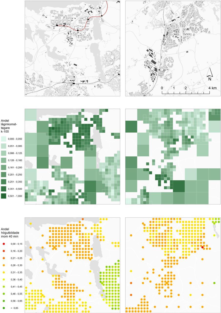 Norsborg Haniden C Brandber Tumba Jordbro Figur 8. Kartor över testvariabler. Kartorna visar fokusområdena Norra Botkyrka och centrala Haninge (översta två) samt testvariabler.