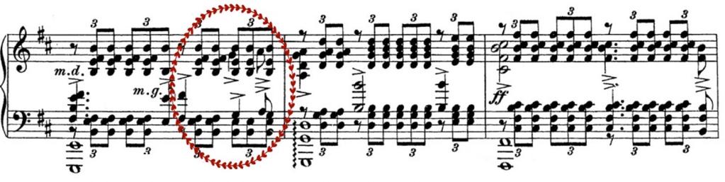 Notexempel 1 (t. 22-24) Fig 1. Utdrag från S. Rachmaninov 13 Preludes Pour Piano Op. 32, s. 41. Edition A. Gutheil. Notexempel 2 (t. 28-30) Fig 2. Utdrag från S. Rachmaninov 13 Preludes Pour Piano Op. 32, s. 41. Edition A. Gutheil. Notexempel 3 (t.