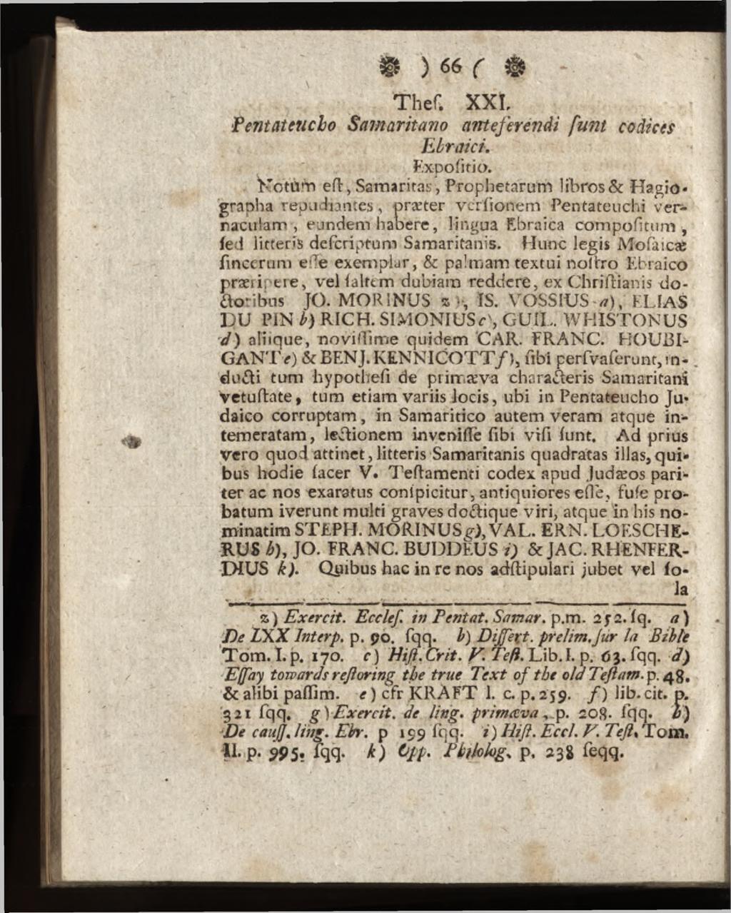 B ) 66 C $ Thef. XXI, Pentateucho Samaritano anteferendi fu n t codices Ebraici. Expolitio.