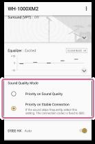 Ställa in anslutningsläge för BLUETOOTH (Ljudkvalitetsläge) Du kan ställa in om ljudkvalitet eller en stabil anslutning ska prioriteras.