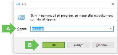 cpl i textfältet (A) och klicka på OK (B). 3.