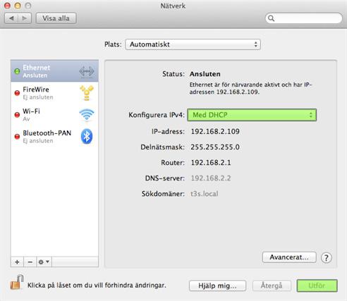 Kontrollera sedan att Med DHCP (Using DHCP) är valt för