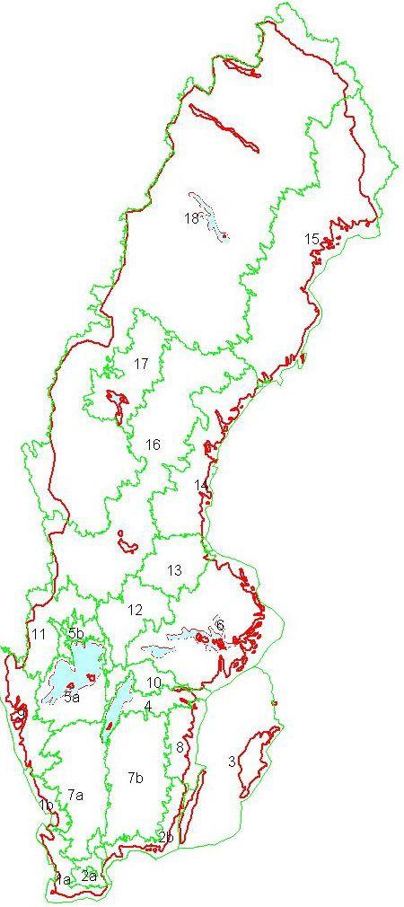 Figur 2. Svenska läckageregioner (eller utlakningsregioner) som använts vid PLC5-beräkningarna. Figur 3.