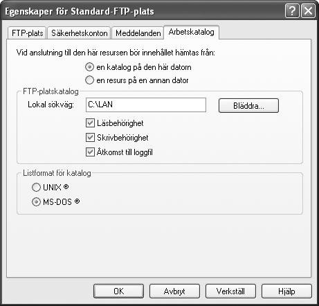 8 Välj en arbetskatalog. Öppna fliken Arbetskatalog och välj en katalog på den här datorn.