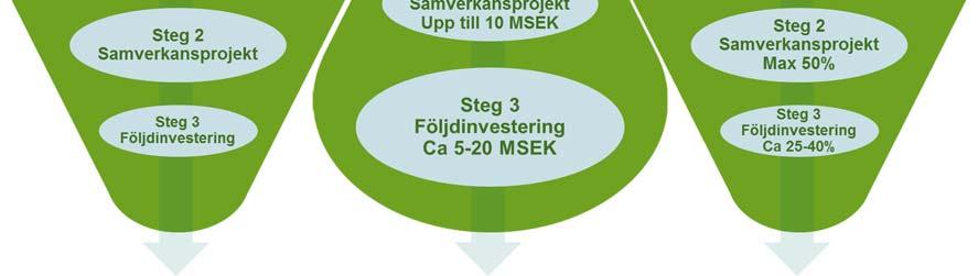 Figur 3 Översikt programmets investeringsmodell 4.2.1 Bedömningsstruktur Vad ansökan består av och hur den bedöms skiljer sig något åt för de olika stegen.