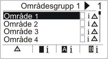 Flerområdesvy Tillkoppling inte möjlig 7 3. Skrolla med hjälp av -tangenterna tills det önskade området blir synligt. 4. Tryck på funktionstangenten under den blinkande felsymbolen.