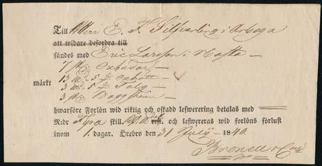 (A) Postal Dokumentation 55-64 55 1854 Postpass från Örebro till Philipstad och tillbaks till Örebro.