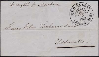 000 kr (A) 1200 78 Uddevalla Ångbåtstämpel 27.8.1854 (typ 3 I A) på obetalt brev med innehåll daterat Göteborg 26/8.