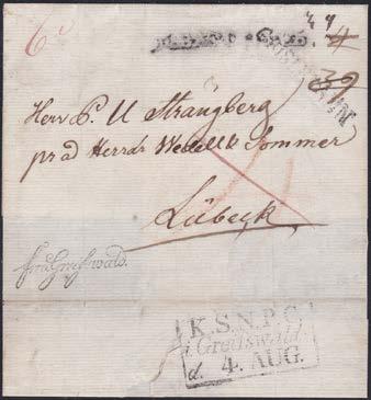 Ryska) och rakstämpel GRISLEHAMN på brev till Lübeck 1829. Postal 3.000 kr + 1.