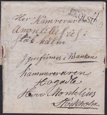 (C) 2 103 Rakstämpel Calmar typ 1 på delbetalt brevomslag till Rensburg 1824 med anteckning F:o Elsineur.