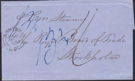 1856, Adressbrev med innehåll från BREMEN 24 6 (BLÅ stämpel) till Stockholm,