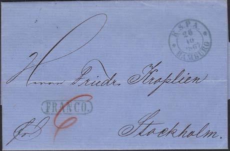 notering pr.indus via England till Stockholm transit London, Stralsund och Ystad.