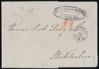141 Ex 142 Ex 141 Hamburg via Ystad 1849/1850, Lot med två brev till