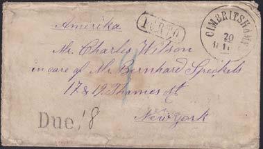 176 Delbetalt brev fyrkantsstämplat Gefle 13.7.1854 och sänt till Spanien med fräsch Aus Schweden inom ram, likaså röd Prusse och svart FRANCO.