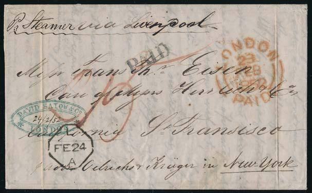 Något shabbigt utseende men ett av få tidigt kända brev till San Francisco. First year of known usage for letters Sweden-San Francisco.