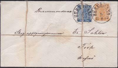 Kuvert med hörnskador. Postal 22.000 kr. (A) 3000 214 47 öre Rekommenderat inrikes brev från Falköping 17.8.1865.