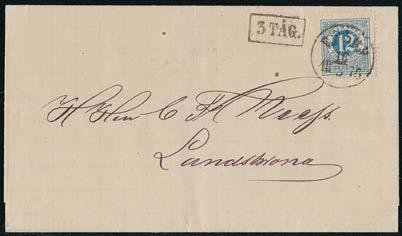 221 Ex 222 223 224 221 Lot med 3 st Eslövs tågstämplar, 2 st på 12 öre vapenbrev till Landskrona. 1.TÅG 10.10.1869, 2.TÅG 4.12.1867 samt (12 öre Ringtyp) 3 TÅG.