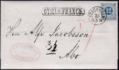 226 12 öre Delbetalt brev från Göteborg 21.5.1874 till Åbo, Finland. Frankerat med 12 öre Ringtyp t.