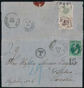 242 241 241 Ofullständigt frankerat brev från Philadelphia (USA) 11.2.1876 och sänt till Göteborg.