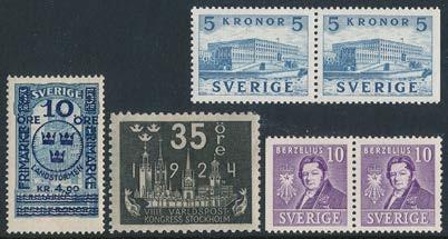 13 & Posthorn, Komplett Oscar II och medaljong (ej 55+80 öre), 5 kr Posthuset, Landstorm I & II, välfyllt med bandmärken, Kongress & Förening till 5 kr etc. Bra kvalitet.