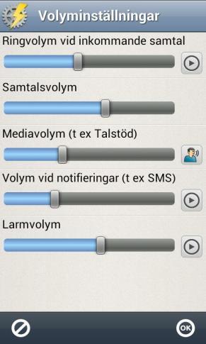 5.3 Volym När man trycker på pilen till höger om Volym visas vyn Volyminställningar.