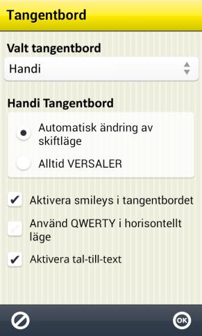 7.6 Tangentbord Via Handi Inställningar Tangentbord gör man inställningar för Handi-tangentbordet.