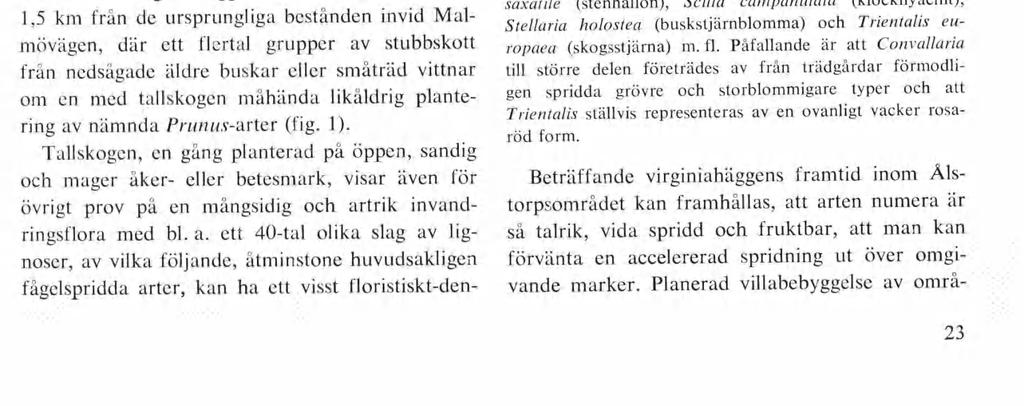 Det visade sig vidare, att tillsammans med vejkseln förekom även de ovan nämnda främmande Prunus-arterna, glanshägg och virginiahägg, av vilka i synnerhet sist nämnda art uppträder ym nigt, spridd