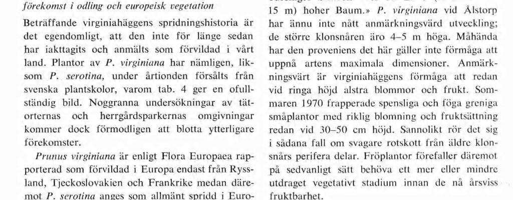 Något om amerikahäggarnas spridningshistoria, förekomst i odling och europeisk vegetation Beträffande virginiahäggens spridningshistoria är det egendomligt, att den inte för länge sedan har