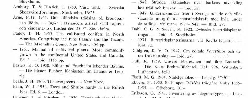 Där bör även observeras utförliga exkursionsrapporter av N. Sylvén, N. Hylander o. a. Pomologiska verk samt arbeten om rosor har ej förtecknats.