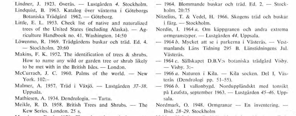 & Godfrey, R. K. 1962. Trees of Northern Florida. Univ. of Florida Press. Gainesville. 311 pp. 8.50 dollar Lagerberg, T. 1943. Blomning och kottutveckling hos några barrträdstyper. Lustgården 23.