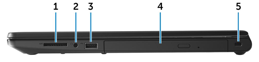 1 Nätadapterport Anslut en nätadapter för att förse datorn med ström och ladda batteriet.