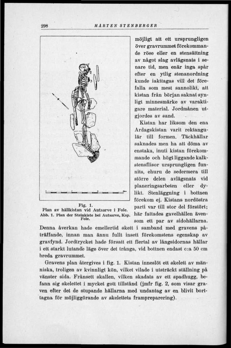 298 MÅRTEN STENBERGER Fig. l. Plan av hällkistan vid Autsarve i Fole.