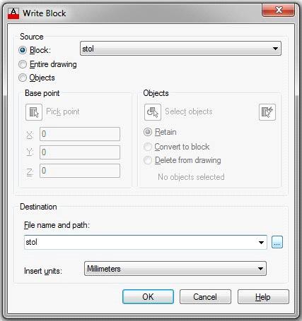 BLOCK: Spara ett block För att spara ett block så du kan återanvända det i framtida ritningar använder du kommandot WBLOCK. Avsluta med Enter.
