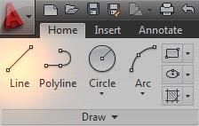 LINE: Skapa linjer Det här är det viktigaste verktyget i AutoCad, och det vanligaste. Du använder det för att skapa de linjer ritningen består av. 1. Klicka på Line. 2.