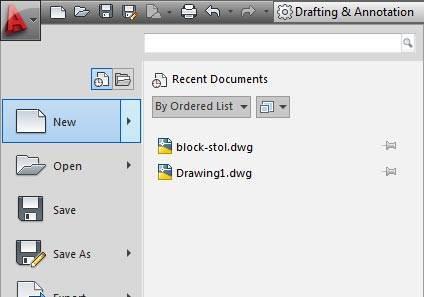 Ny ritning För att skapa en ny ritning, klicka på AutoCAD-knappen uppe till vänster. Klicka på New. Nu får du välja en mall ritningen ska baseras på.