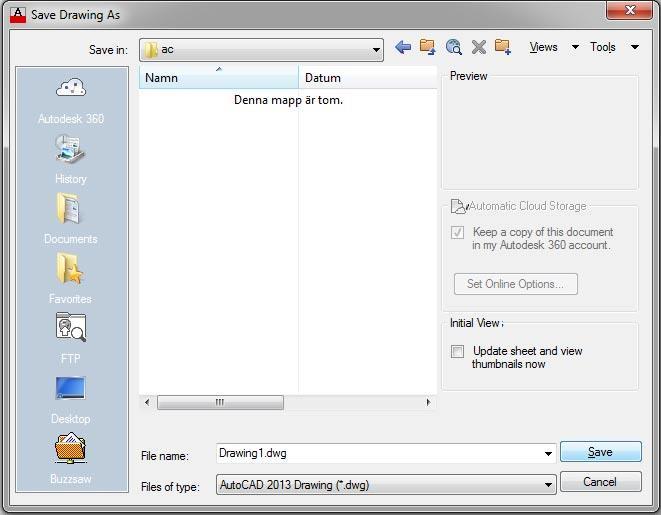 Spara den med filtypen Drawing (.dwg).
