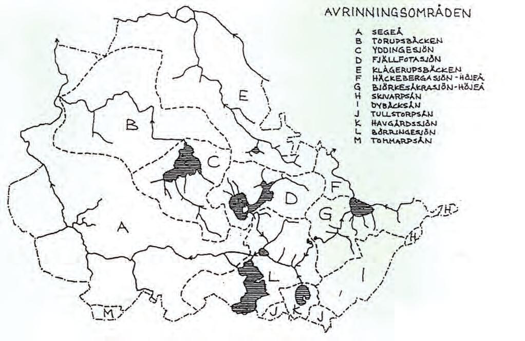 VATTENFÖRHÅLLANDEN Ytvatten Kommunen innehåller stora vattenområden med fyra större sjöar; Börringesjön (247 ha), Yddingesjön (198 ha), Fjällfotasjön (170 ha) och Havgårdssjön (54 ha).
