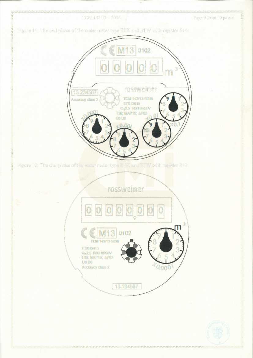 TCM 142/13 5036 Page 9 from 10 pages Figure 11: The dial plates of the water meter type ETK and