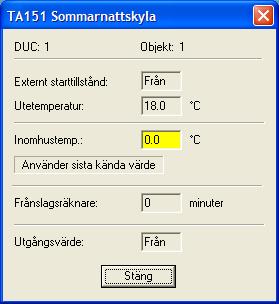 Användarmanual BAS2 styr Sidan 39 Externt starttillstånd: Startillstånd PLC, ofta kopplad till ett tidur som styr under vilken tid på dygnet och vilken del av året som objektet skall vara aktivt.