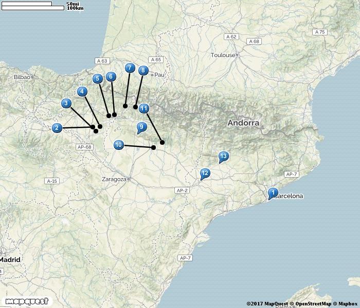 SPANSKA PYRENÉERNA 1. Barcelona 2. Olite 3. Laguna de Pitillas 4. Ujué Mountain 5. Lumbier 6. Foz de Arbayún 7.