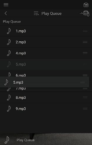 Genom att släppa fingret tas låten bort från Play Queue. 1. Välj ingången "NET", klicka på ikonen "Play Queue" och öppna skärmen över Play Queue.